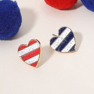 Sparkly Enamel American Flag Heart Stud Fashion Jewelry Earrings Trend Accessory